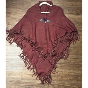 Apt 9 Poncho Wine Red Cape with Fringe Trim Solid‎ Brush Shine One Size 540 NWT